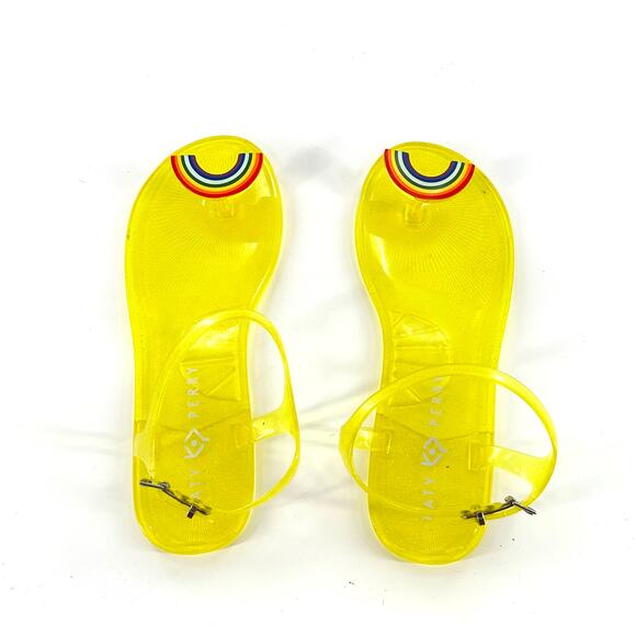 Katy Perry Jelly Rainbow Sandals 9 NWOT Yellow Flat Ankle Strap Beach Travel - Picture 4 of 8